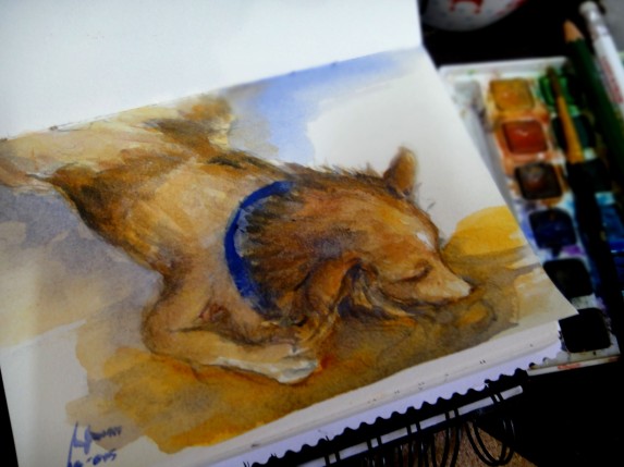 watercolor illustration_dog asleep_mybuddy cody